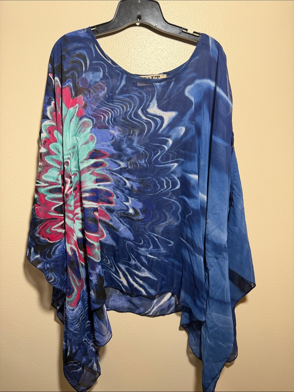 Boho Blue Floral-Print Poncho Tunic